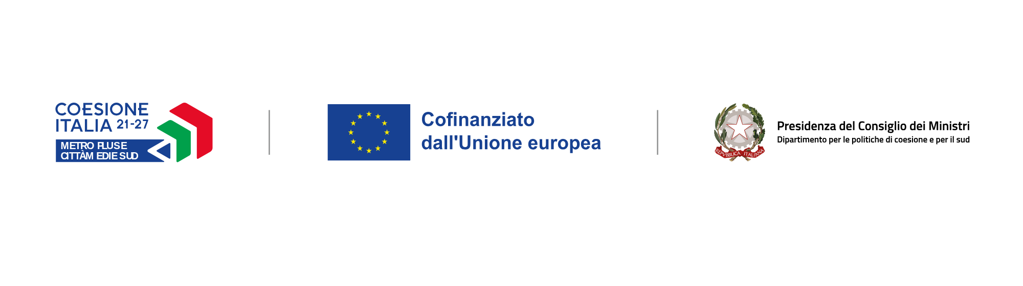 Coesione Italia 21-27 Metro Plus e Città Medie Sud · Cofinanziato dall'Unione europea · Presidenza del Consiglio dei Ministri, Dipartimento per le politiche di coesione e per il Sud